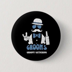 Macaron Rond 5 Cm Garçons d'honneur Rassemblement Groovy du marié -