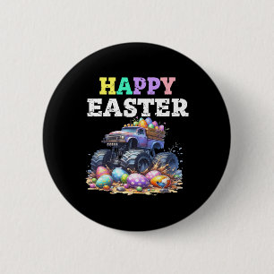 Macaron Rond 5 Cm Garçons Joyeuses Pâques Monster Truck Œufs de Pâqu