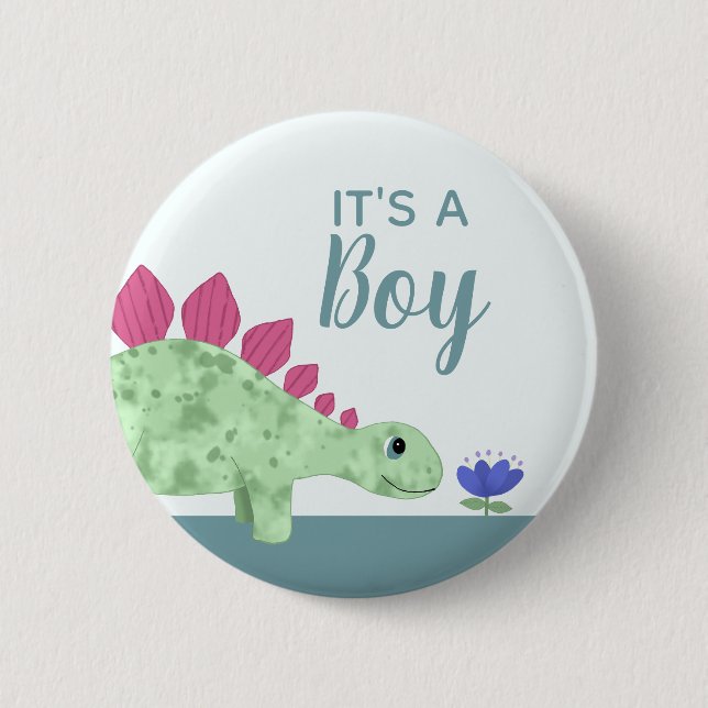 Macaron Rond 5 Cm Garçons mignons C'est un Baby shower de dinosaure  (Devant)