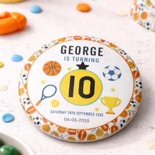 Macaron Rond 5 Cm Garçons Sports modernes fête d'anniversaire   Thèm