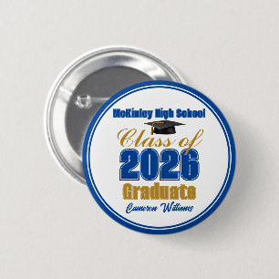 Macaron Rond 5 Cm Garde de graduation de la promotion 2026 en bleu r
