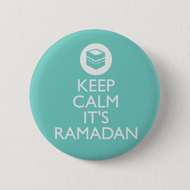 Macaron Rond 5 Cm gardez le calme sa Ramadan-turquoise (Devant)