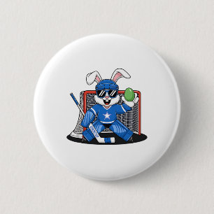Macaron Rond 5 Cm Gardien de but de hockey sur glace Lapin de Pâques