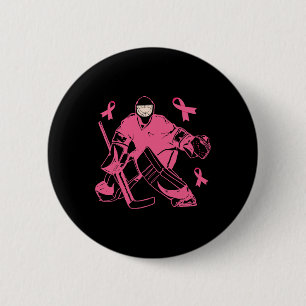 Macaron Rond 5 Cm Gardien de hockey Ruban rose Sensibilisation au ca