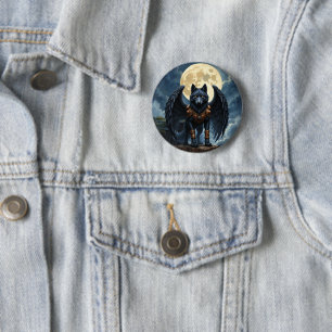 Macaron Rond 5 Cm Gardien de la Lune – Le Loup à l'Aile Noire