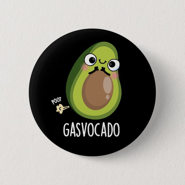 Macaron Rond 5 Cm Gasvocado Drôle Farny Farting Avocado Pun Dark BG (Devant)