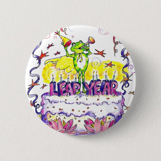 Macaron Rond 5 Cm Gâteau d'anniversaire de bouton d'année bissextile (Devant)