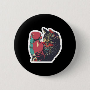 Macaron Rond 5 Cm Gatito De Boxeo Cool Boxer Cat Boxer Gants Et C