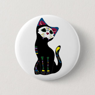 Macaron Rond 5 Cm "Gato Muerto" Dia De Los Muertos Cat
