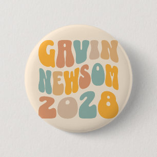 Macaron Rond 5 Cm Gavin Newsom 2028 Pour Président Wavy Text