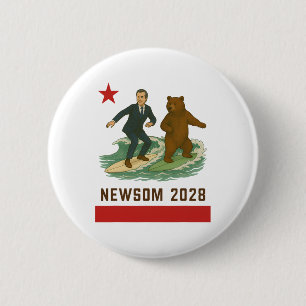 Macaron Rond 5 Cm Gavin Newsom Élection 2028 Drapeau Californie Surf