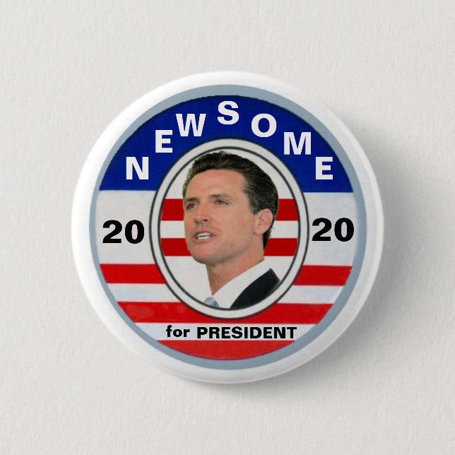 Macaron Rond 5 Cm Gavin Newsome pour le président 2020 (Devant)