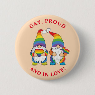 Macaron Rond 5 Cm Gay, Fier et Amoureux - Deux Gnomes Arc-en-ciel