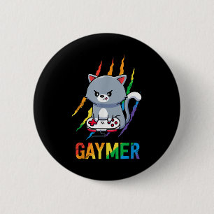 Macaron Rond 5 Cm Gaymer LGBT Cat Pride Rainbow Video Game Amateurs