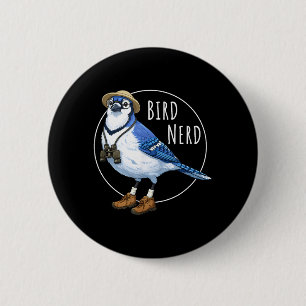 Macaron Rond 5 Cm Geek des oiseaux Geai bleu Drôle d'observation d'o