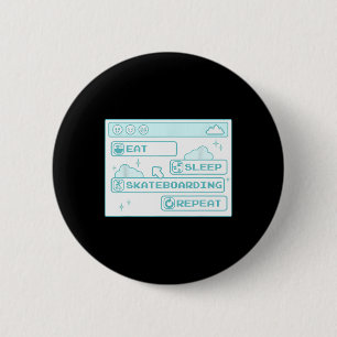 Macaron Rond 5 Cm Géek Informatique Manger Dormir Skateboard Répéter