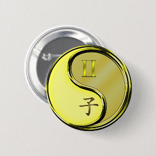 Macaron Rond 5 Cm Gémeaux & Rat de Métal