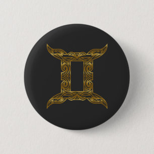 Macaron Rond 5 Cm Gemini Zodiac - Or Tribal