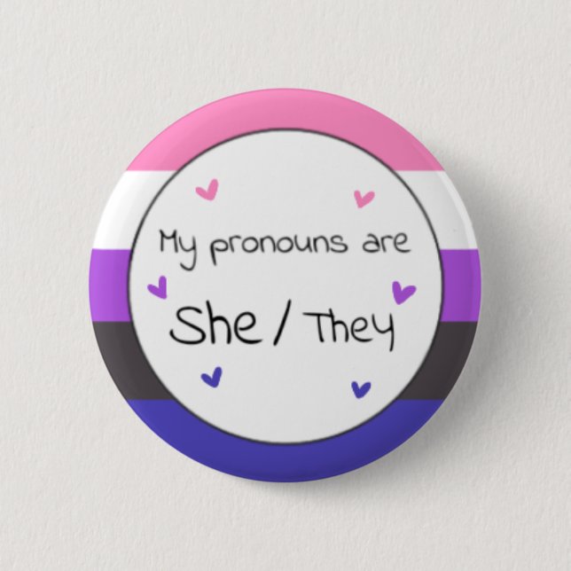 Macaron Rond 5 Cm Genderfluide Elle/Ils Pronoun Pin (Devant)
