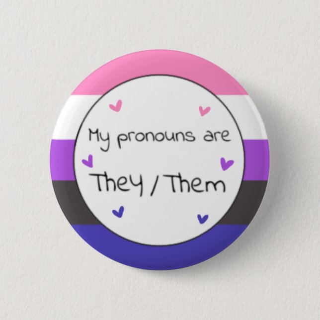 Macaron Rond 5 Cm Genderfluide Eux/Eux Pronoun Pin (Devant)