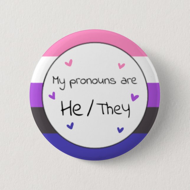 Macaron Rond 5 Cm Genderfluide He/They Pronoun Pin (Devant)