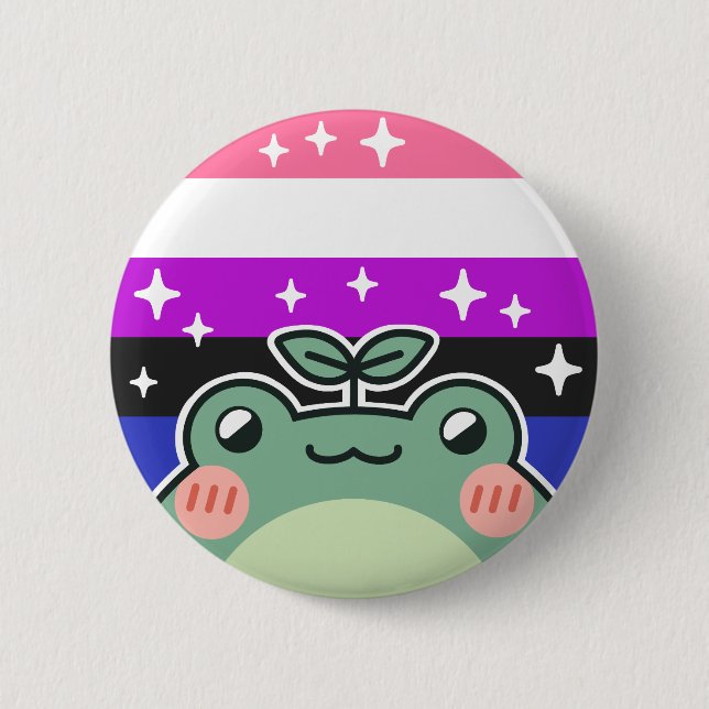 Macaron Rond 5 Cm Genderfluide LGBT Pride Drapeau Grenouille (Devant)