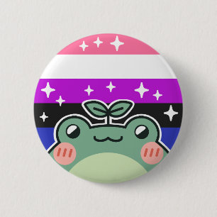 Macaron Rond 5 Cm Genderfluide LGBT Pride Drapeau Grenouille