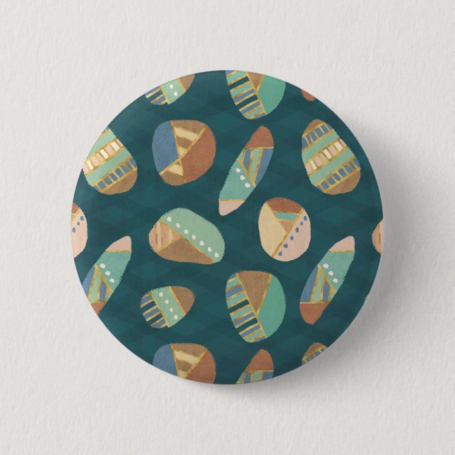 Macaron Rond 5 Cm Geo extérieur XII motif géométrique bleu et vert (Devant)
