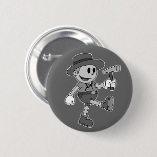 Macaron Rond 5 Cm Géologue de dessin animé rétro (noir et blanc)
