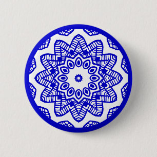 Macaron Rond 5 Cm Géométrie biologique 012 - Bleu royal sur blanc