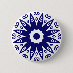 Macaron Rond 5 Cm Géométrie organique 01 - Marine profonde sur blanc
