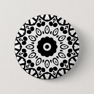 Macaron Rond 5 Cm Géométrie organique 03 - Noir sur blanc