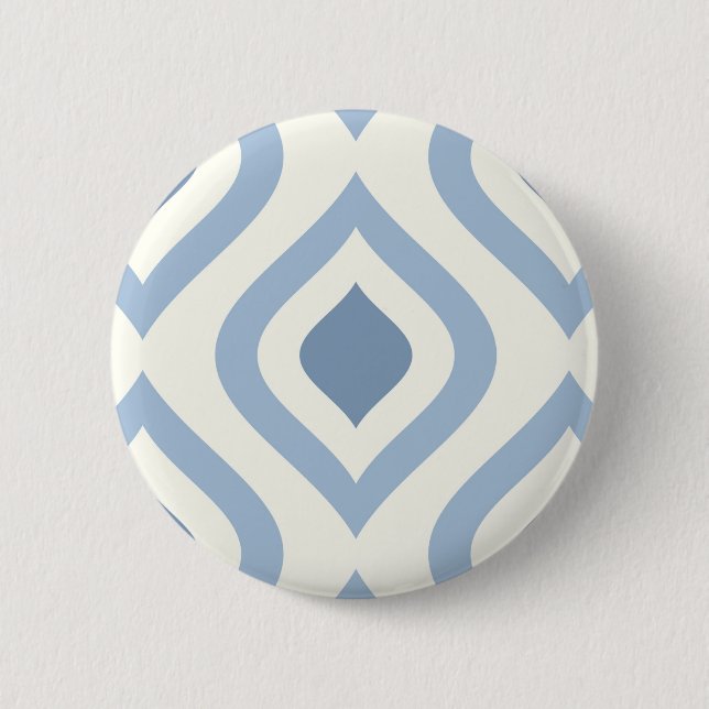 Macaron Rond 5 Cm géométrique Abstraite, bleu et blanc cassé (Devant)