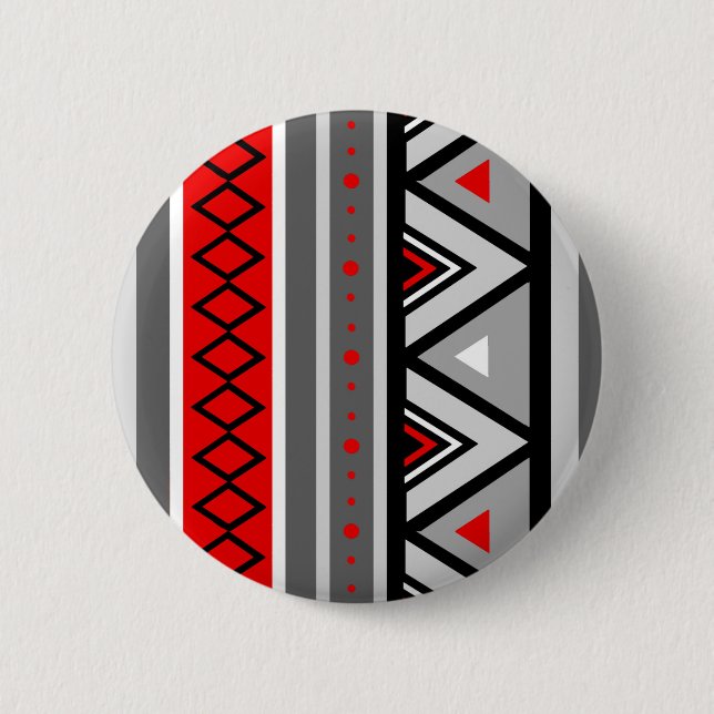 Macaron Rond 5 Cm Géométrique moderne du sud-ouest, rouge et gris /  (Devant)