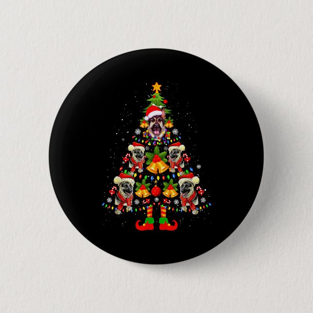 Macaron Rond 5 Cm German Shepherd Dog Santa Hat Christmas Tree Xmas  (Devant)