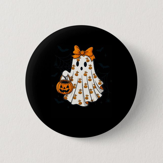 Macaron Rond 5 Cm Ghost Coquette Éffrayant Halloween Citrouille Trea (Devant)