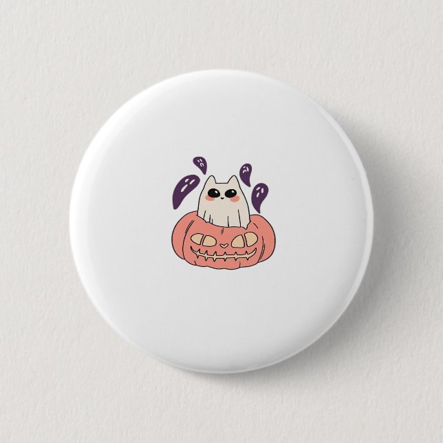 Macaron Rond 5 Cm Ghost Kitty dans un T-shirt classique citrouille (Devant)