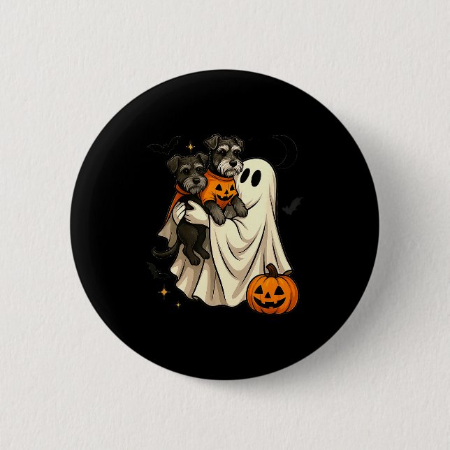 Macaron Rond 5 Cm Ghost Miniature Schnauzer Dog Halloween  (Devant)