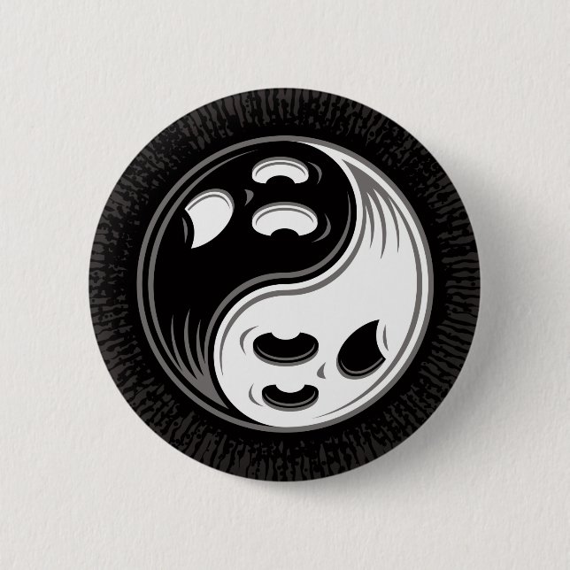Macaron Rond 5 Cm Ghost Yin Yang Noir et blanc (Devant)