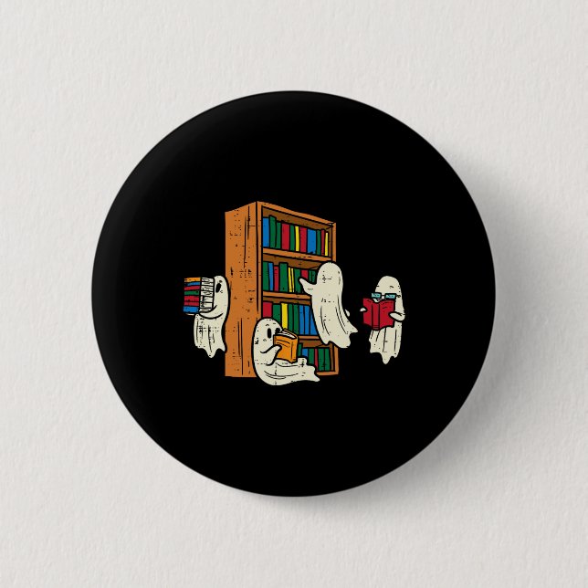 Macaron Rond 5 Cm Ghosts Lecture Livres Enseignant Halloween Bibliot (Devant)