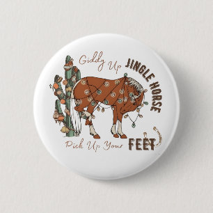 Macaron Rond 5 Cm Giddy Up Jingle Horses Ramassez Vos Pieds Noël