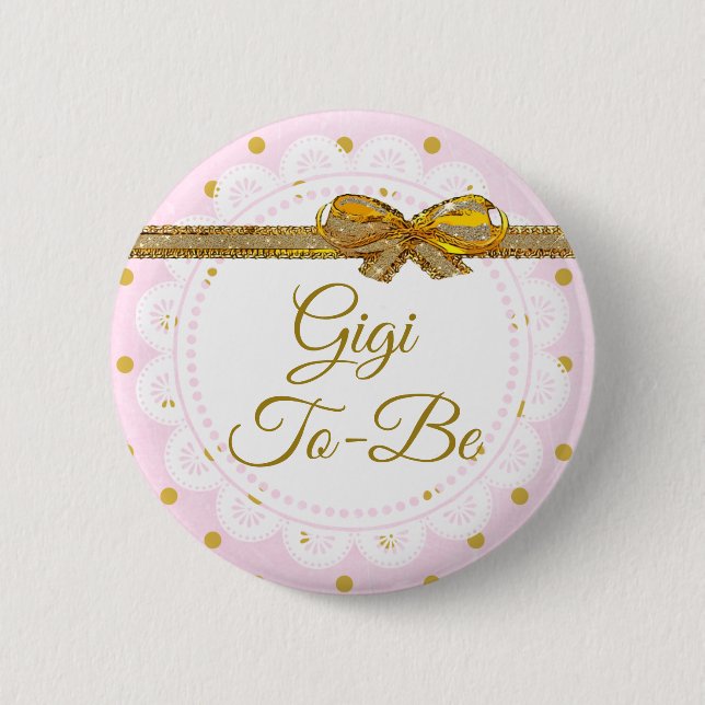 Macaron Rond 5 Cm Gigi pour être Baby shower rose et or bouton (Devant)