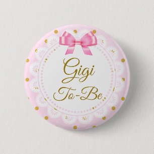 Macaron Rond 5 Cm Gigi pour être Baby shower rose et or bouton