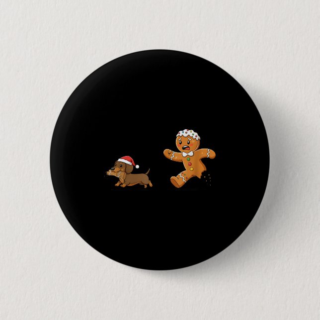 Macaron Rond 5 Cm Gingerbread Cookie Chasing Dachshund Christmas Dog (Devant)