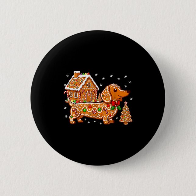 Macaron Rond 5 Cm Gingerbread Dachshund Christmas Tree House Cookie  (Devant)