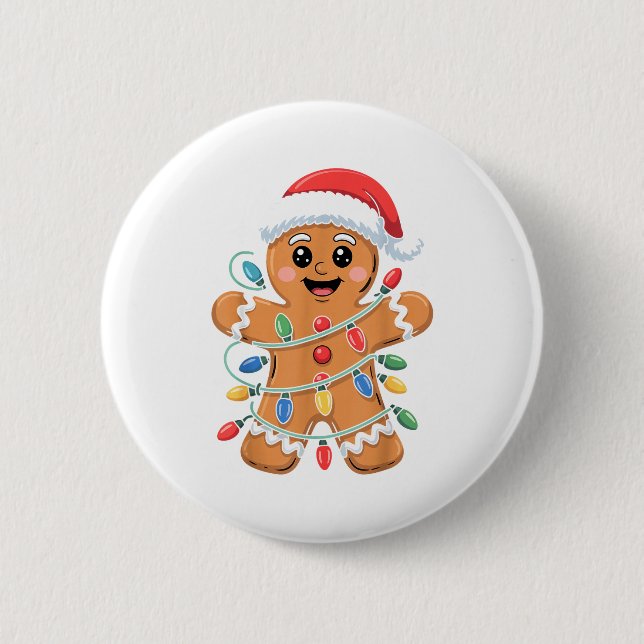 Macaron Rond 5 Cm Gingerbread Man Tangled Christmas Lights  (Devant)
