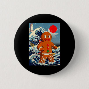 Macaron Rond 5 Cm Gingerbread-zilla Art Japonais Vintage Drôle Noël