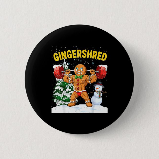 Macaron Rond 5 Cm Gingershred Gingerbread Man Bodybuilding Christmas (Devant)