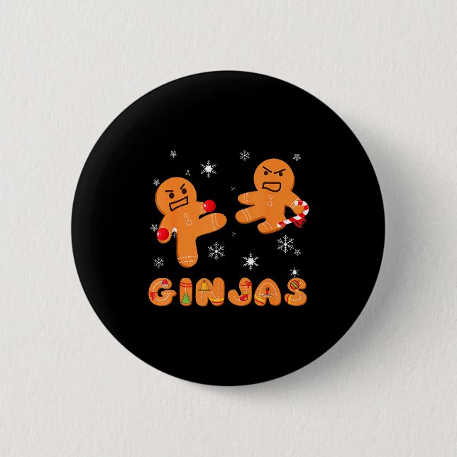 Macaron Rond 5 Cm Ginjas Gingerbread Ninjas Funny Ugly Christmas  (Devant)