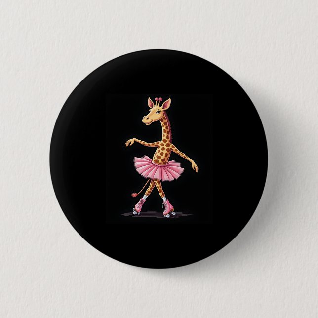 Macaron Rond 5 Cm Giraffe Sur Patins À Roulettes En Débardeur Tutu R (Devant)